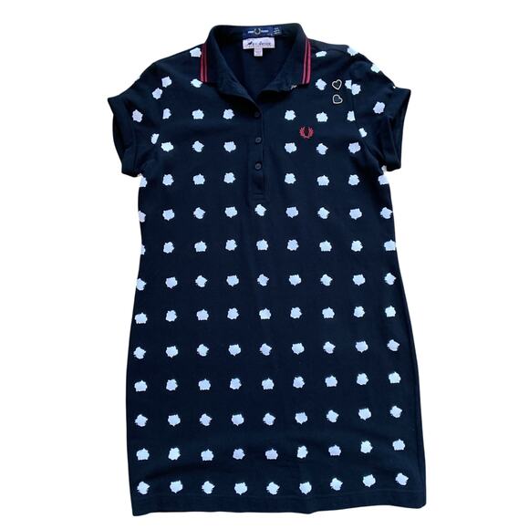 Fred Perry x Amy Winehouse Polo Shirt Dress sz 12 US 16 UK Black Polk Dots - Picture 1 of 12